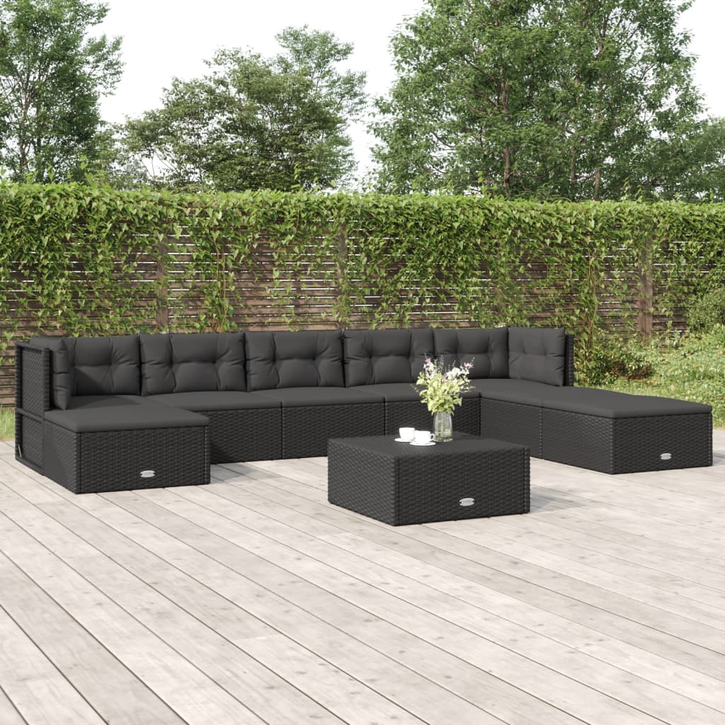 vidaXL 8-delige Loungeset met kussens poly rattan zwart