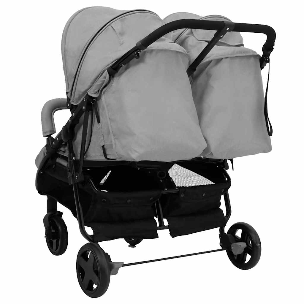vidaXL Tweelingbuggy staal lichtgrijs en zwart