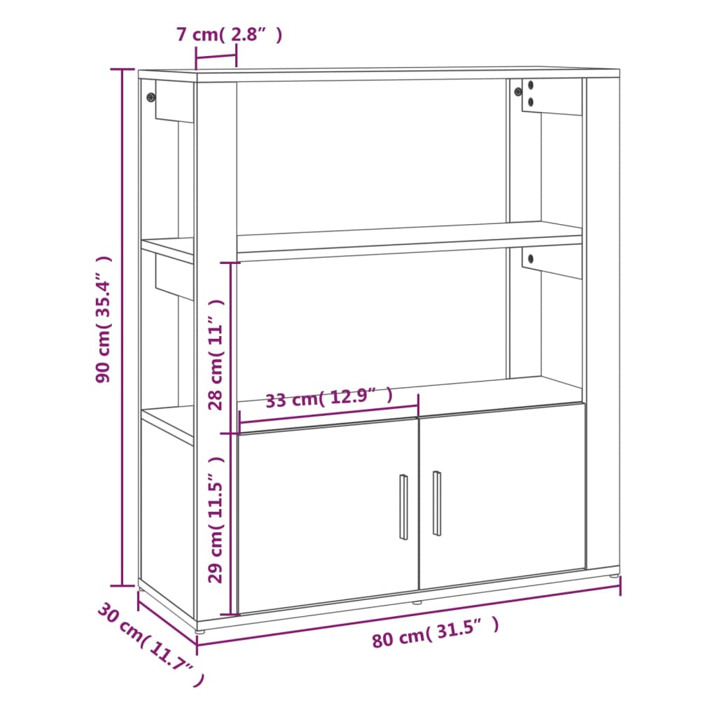 vidaXL Dressoir 80x30x90 cm bewerkt hout gerookt eikenkleurig