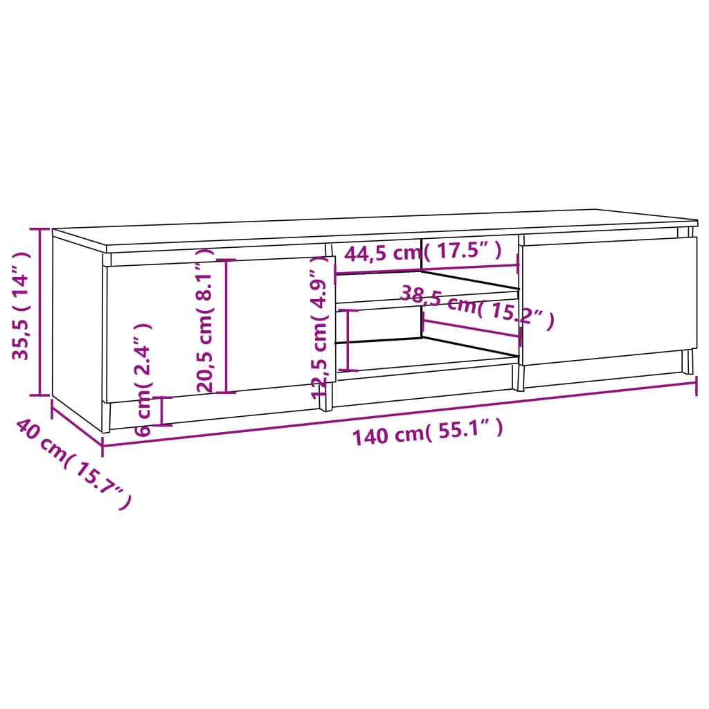 vidaXL Tv-meubel 140x40x35,5 cm bewerkt hout bruineikenkleurig