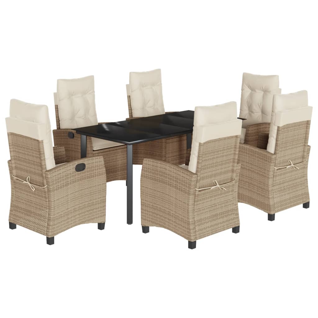 vidaXL 7-delige Tuinset met kussens poly rattan beige