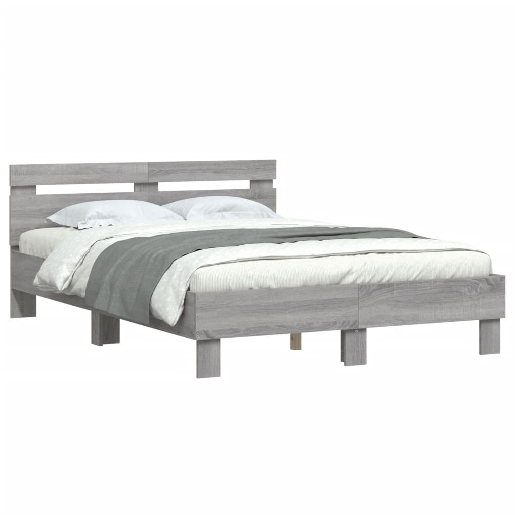 vidaXL Bedframe met hoofdeinde bewerkt hout grijs sonoma 120x200 cm