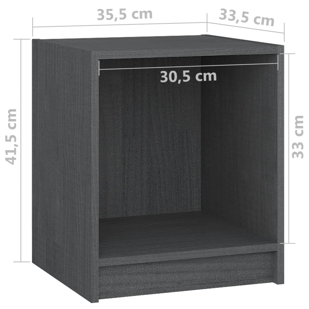 vidaXL Nachtkastjes 2 st 35,5x33,5x41,5 cm massief grenenhout grijs