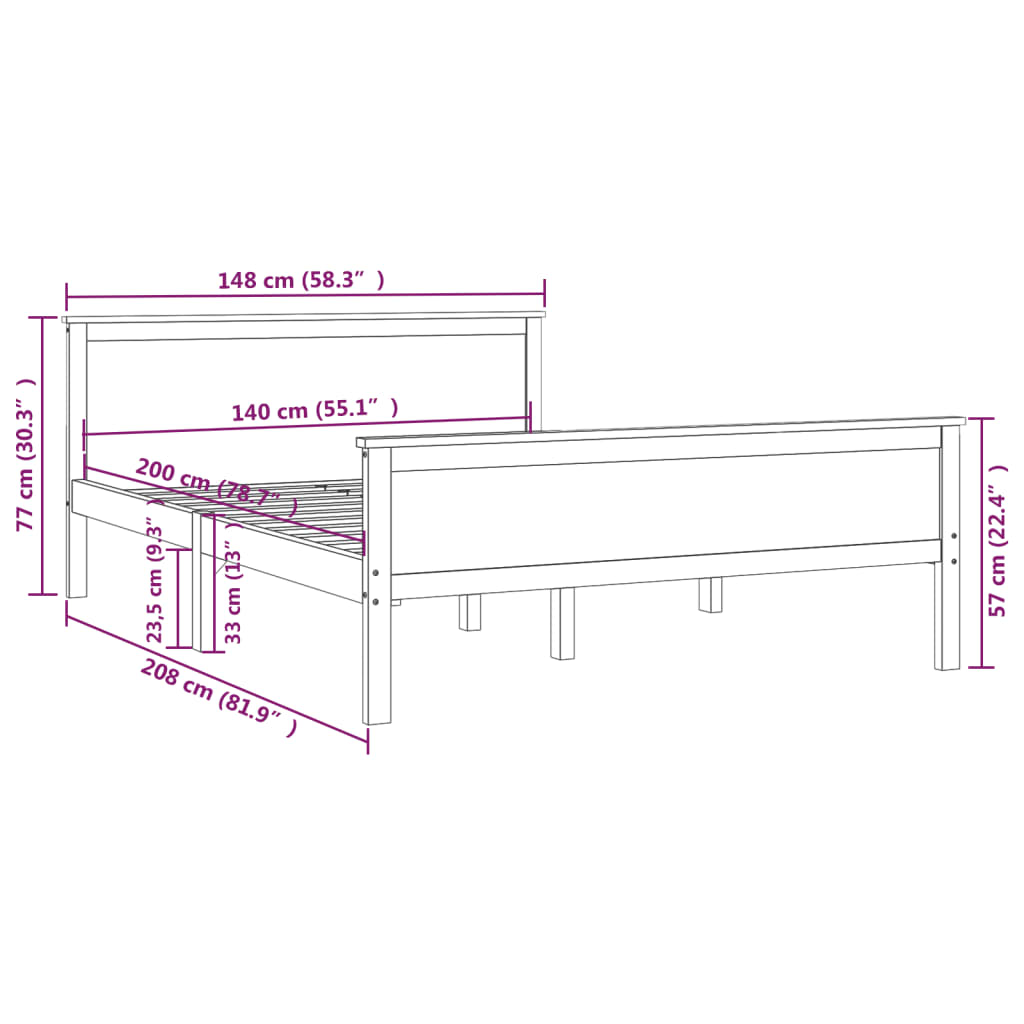 vidaXL Bedframe massief grenenhout honingbruin 140x200 cm