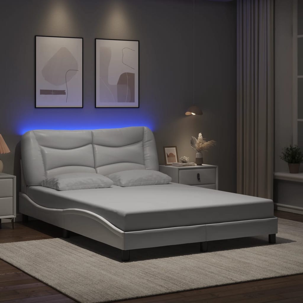 vidaXL Bedframe met LED-verlichting kunstleer wit 140x190 cm