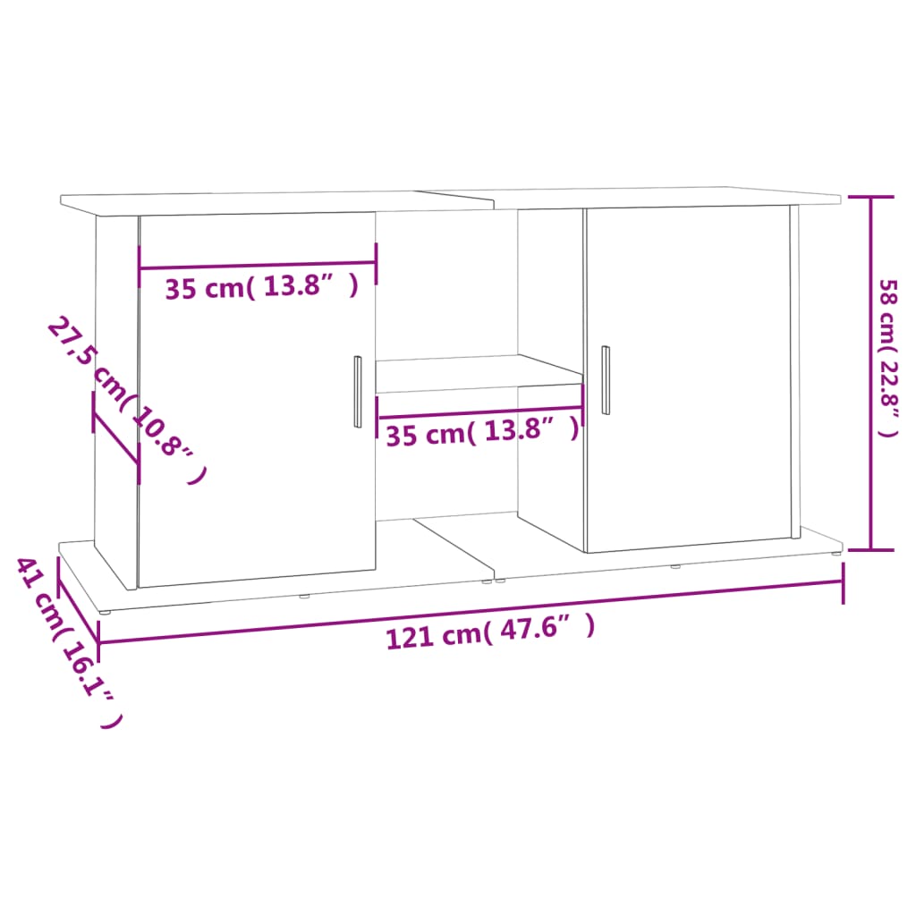 vidaXL Aquariumstandaard 121x41x58 cm bewerkt hout bruin eikenkleur