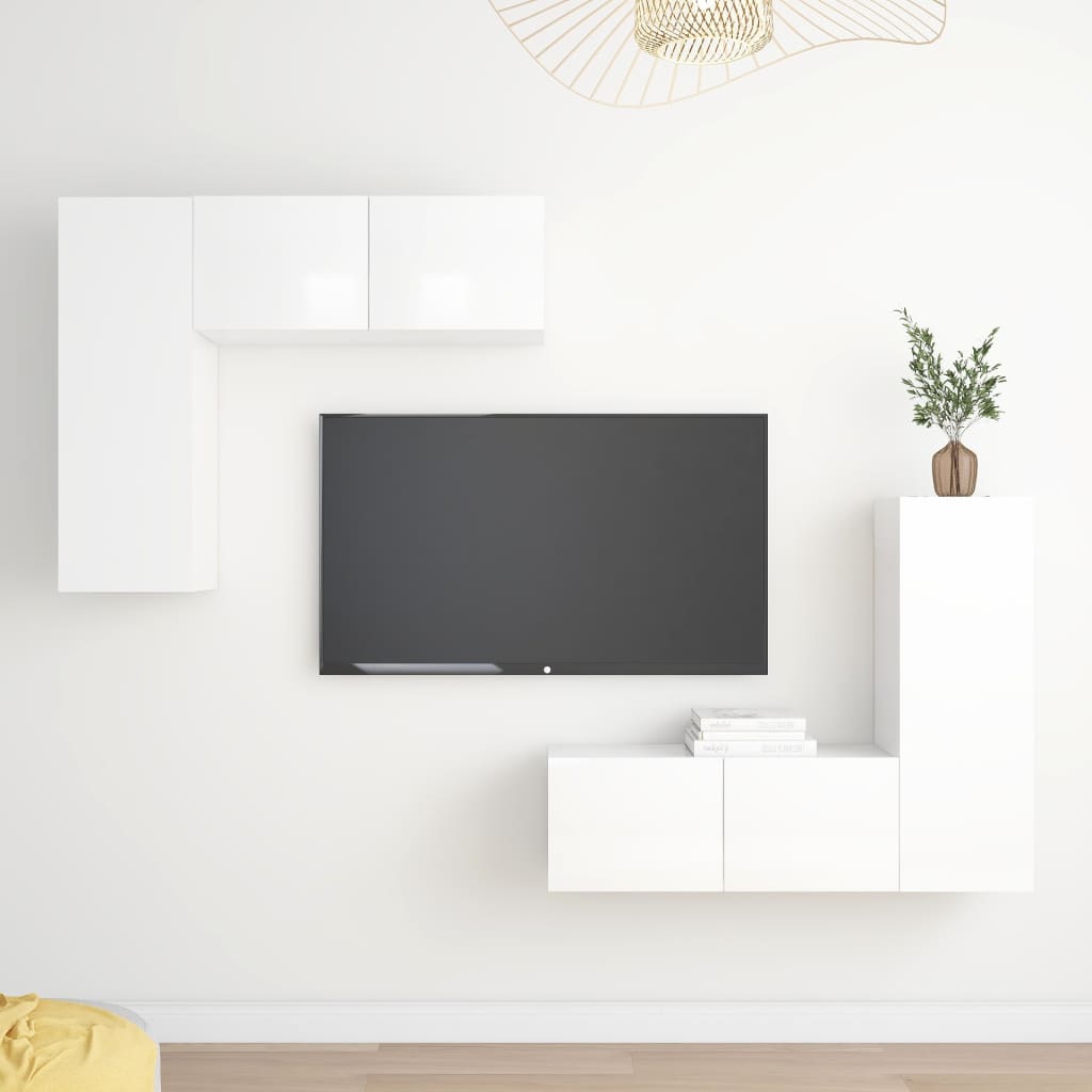 vidaXL 4-delige Tv-meubelset bewerkt hout hoogglans wit