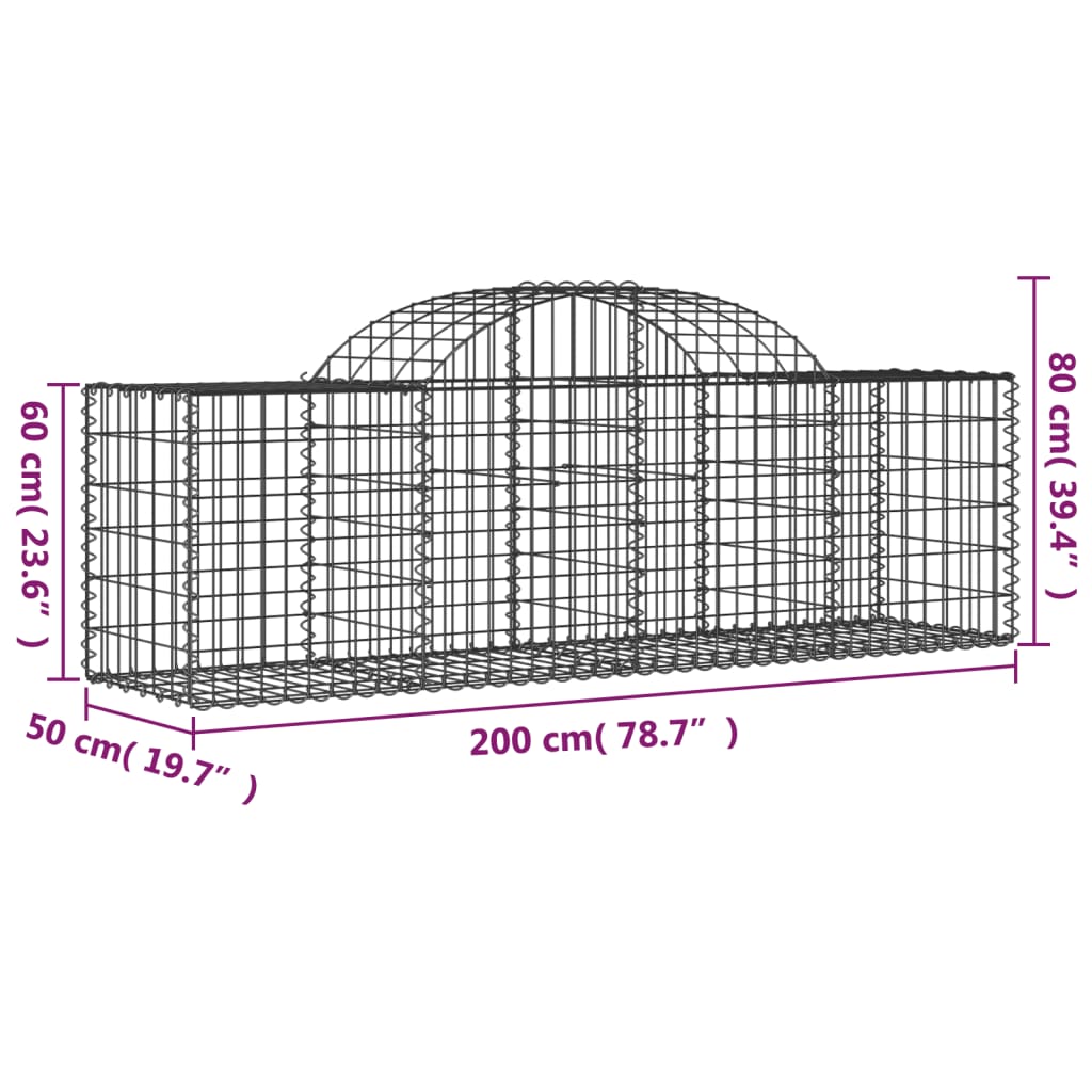 vidaXL Schanskorven 9 st gewelfd 200x50x60/80 cm gegalvaniseerd ijzer