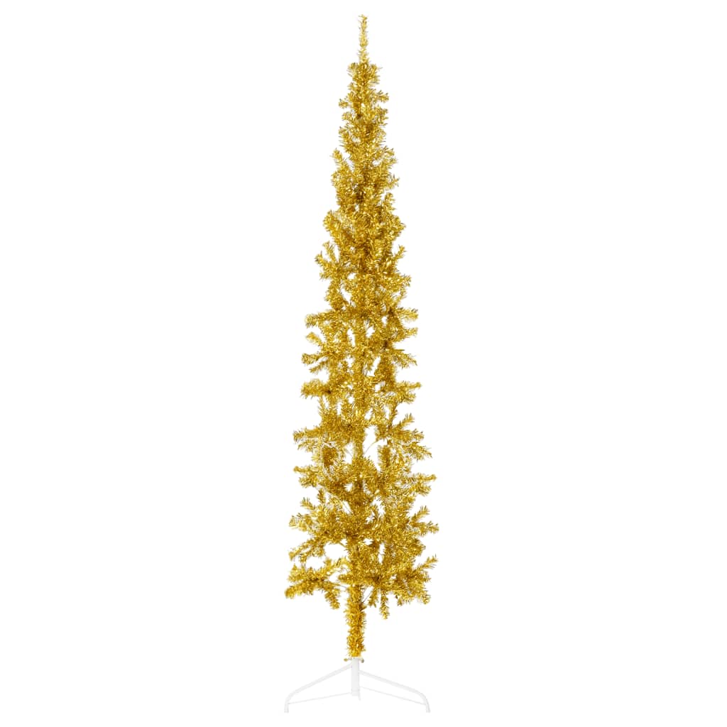 vidaXL Kunstkerstboom half met standaard smal 180 cm goudkleurig