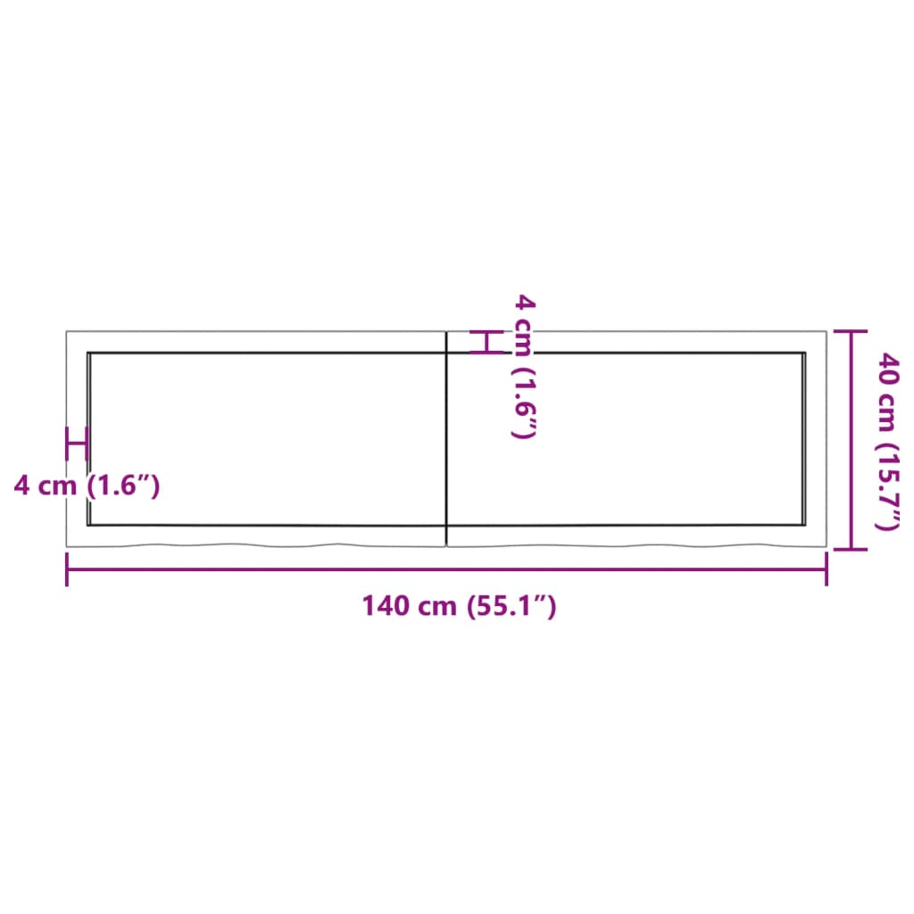 vidaXL Wastafelblad 140x40x(2-4) cm onbehandeld massief hout