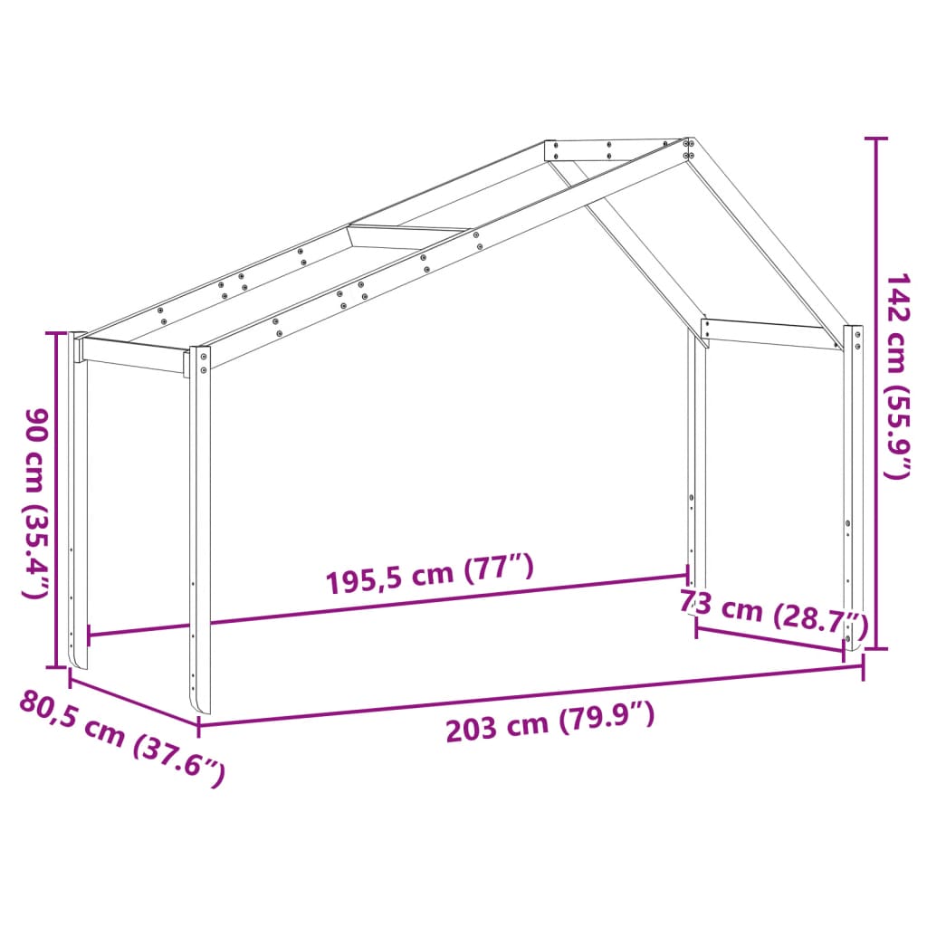 vidaXL Kinderbedhuisje 203x80,5x142 cm massief grenenhout wit