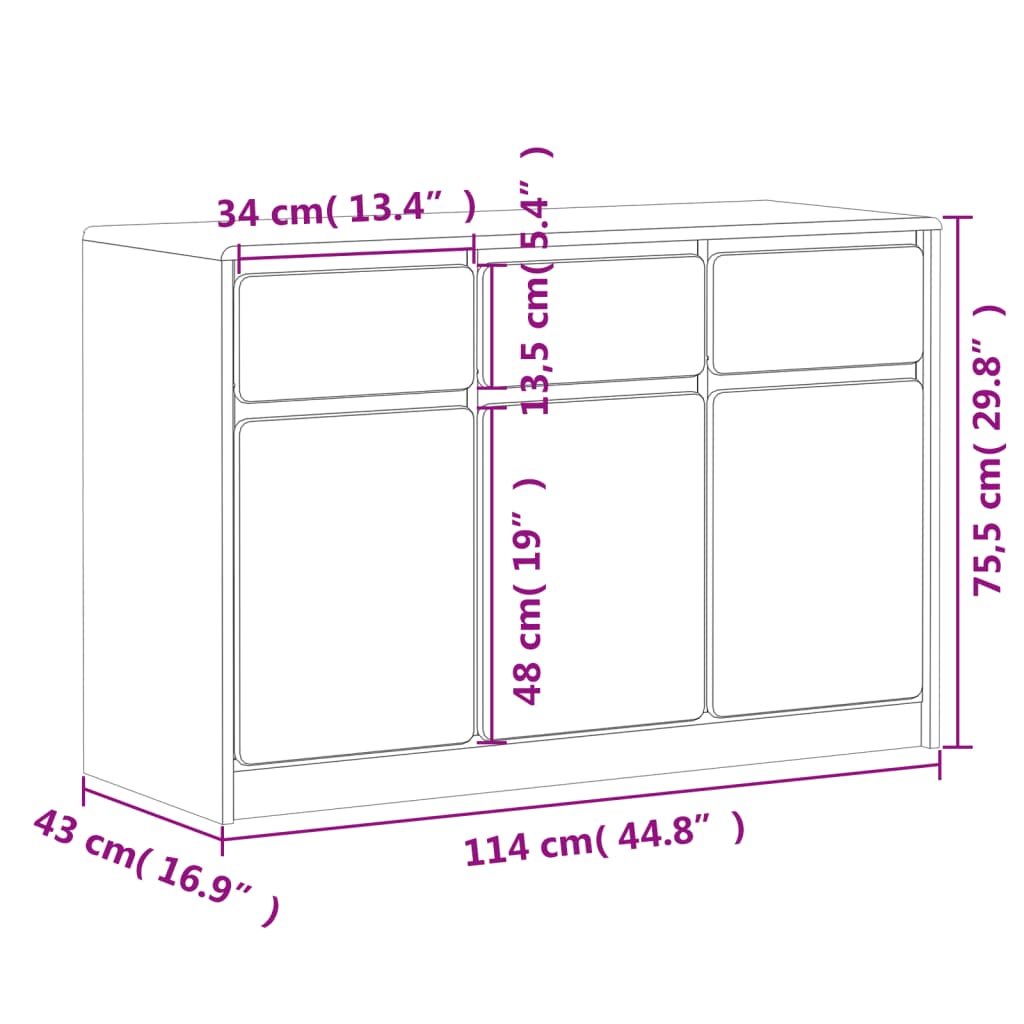 vidaXL Dressoir SAUDA 114x43x75,5 cm massief grenenhout eikenkleurig