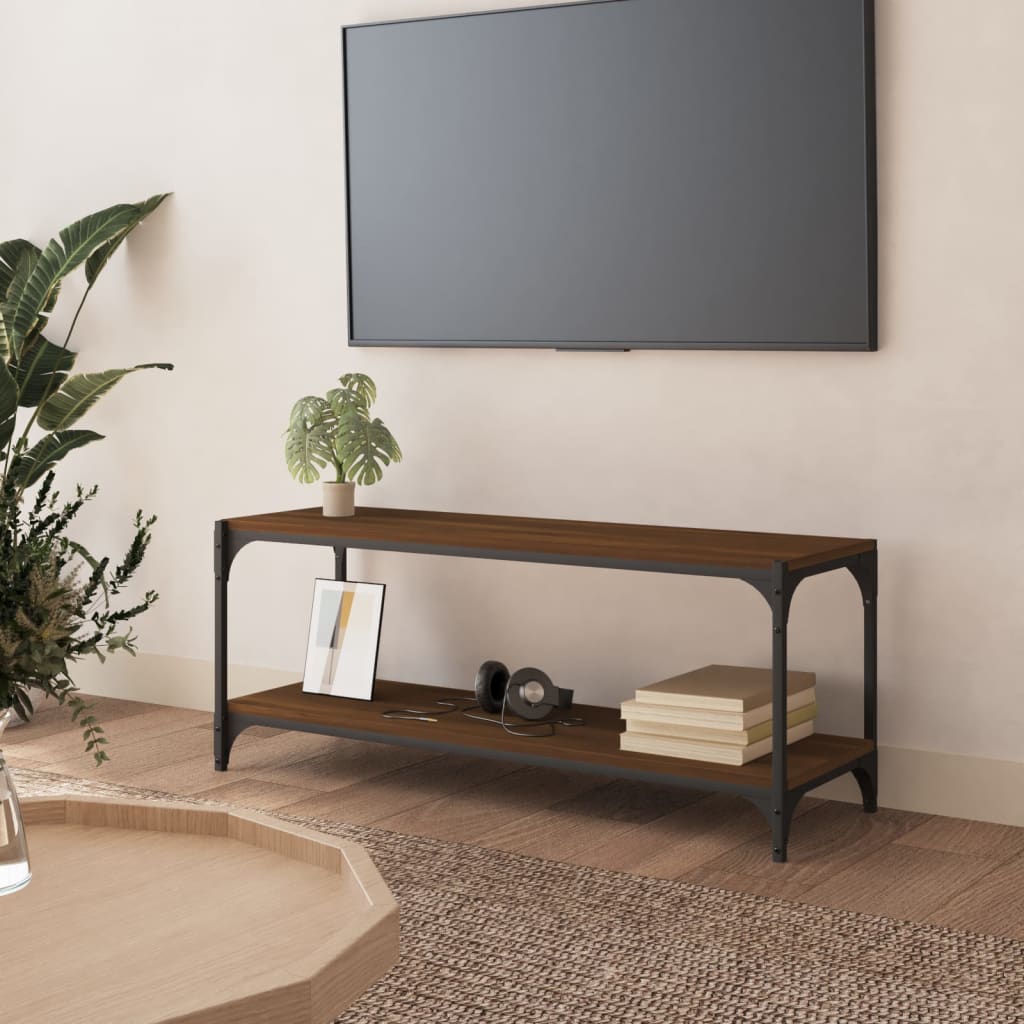vidaXL Tv-meubel 100x33x41 cm bewerkt hout en staal bruin eikenkleur