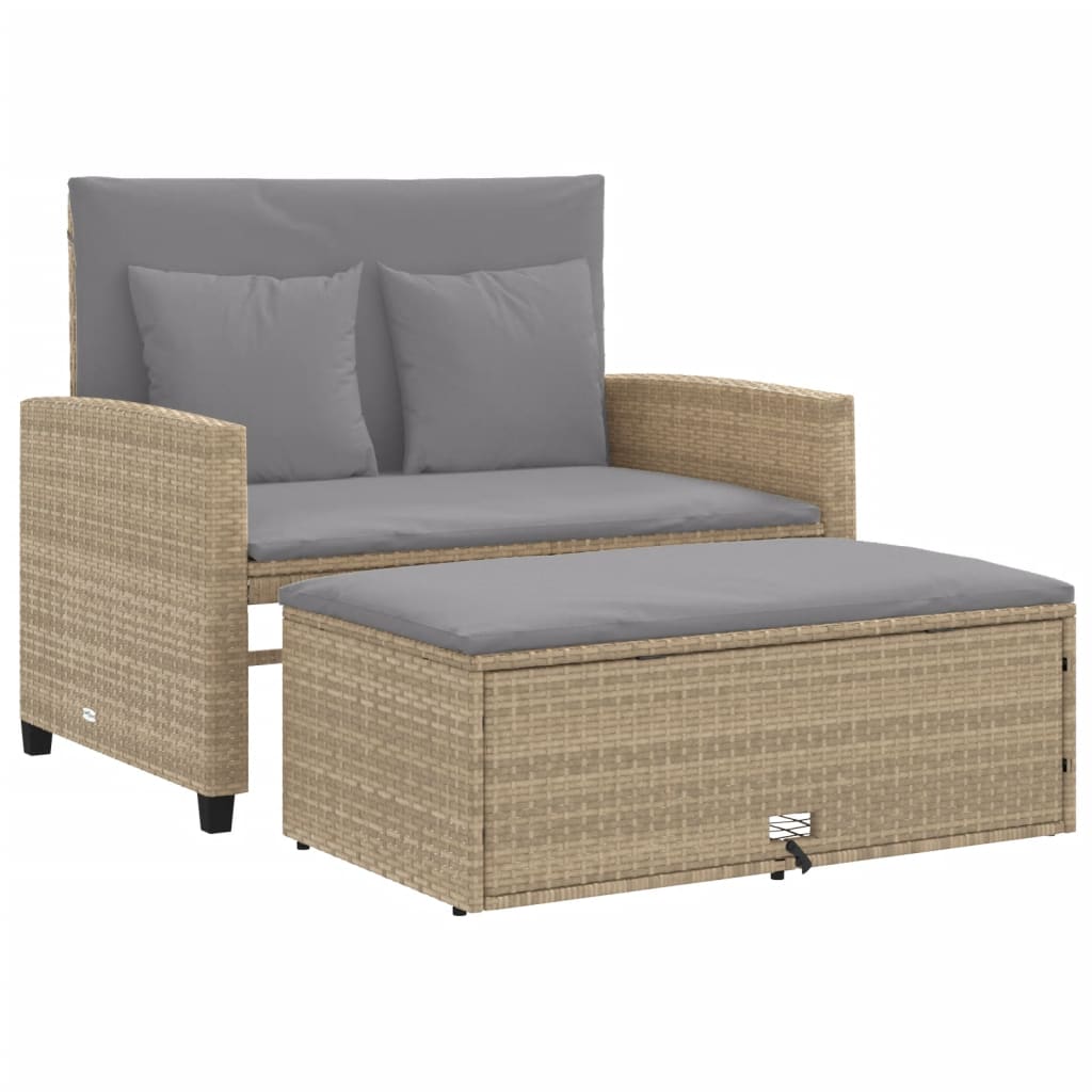 vidaXL Tuinbank 2-zits met kussens poly rattan beige