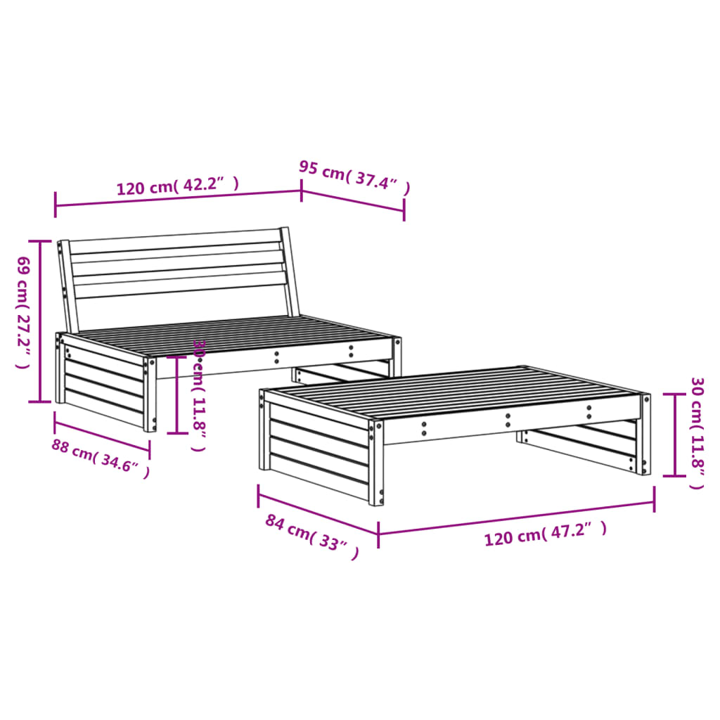 vidaXL 2-delige Loungeset massief grenenhout grijs