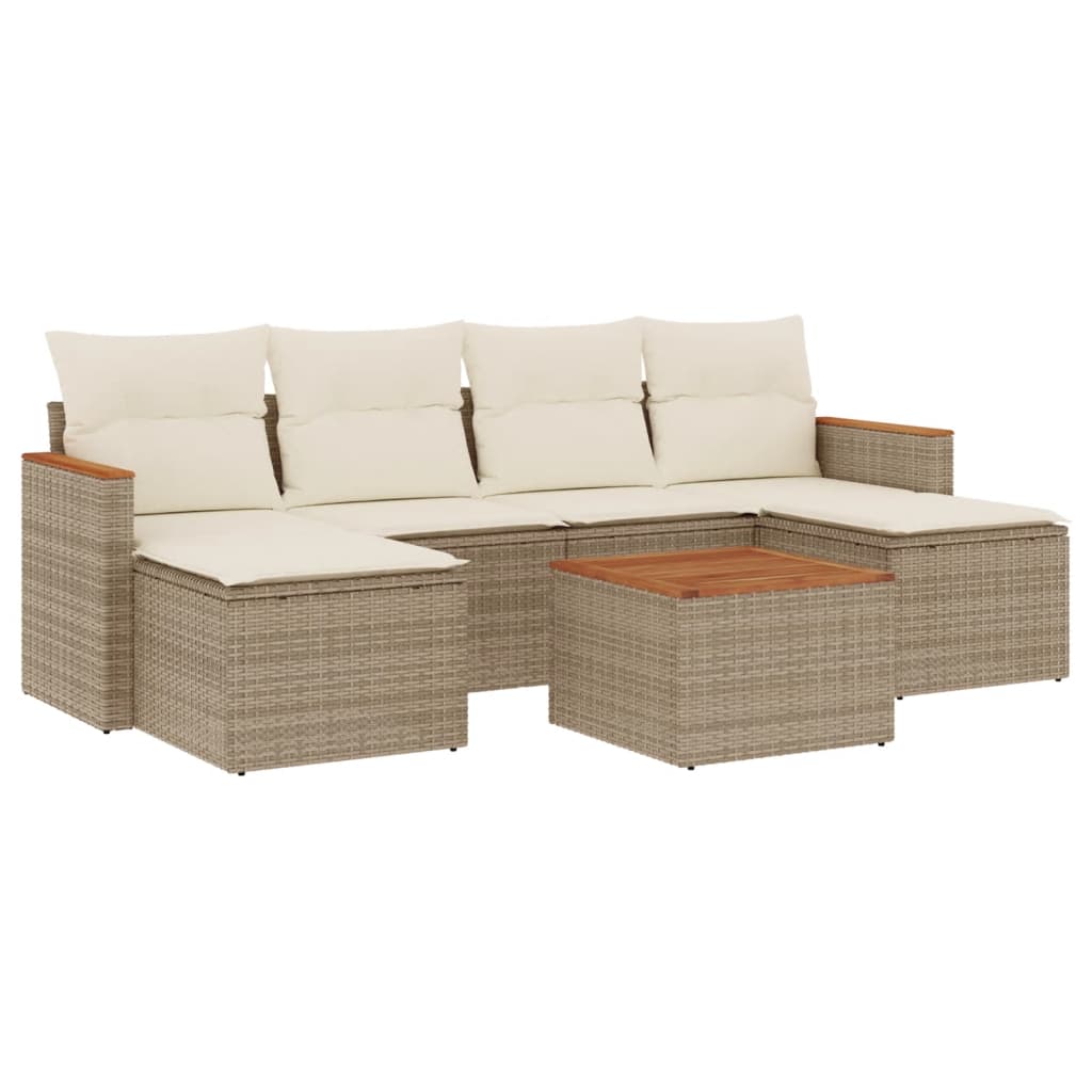 vidaXL 7-delige Loungeset met kussens poly rattan beige