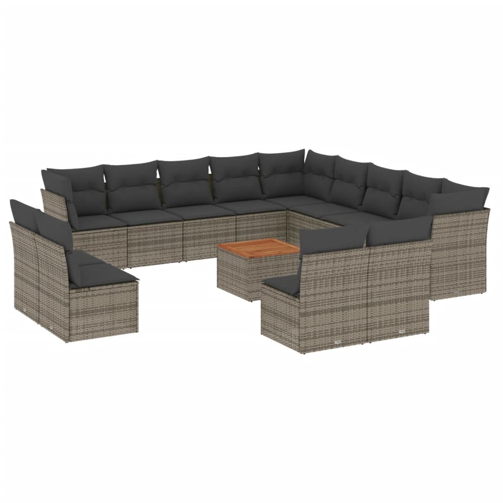 vidaXL 14-delige Loungeset met kussens poly rattan grijs