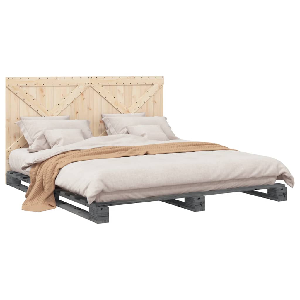 vidaXL Bedframe met hoofdbord massief grenenhout grijs 200x200 cm