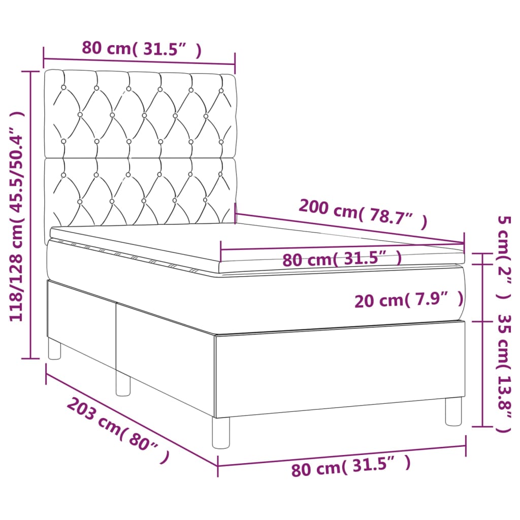 vidaXL Boxspring met matras stof taupe 80x200 cm