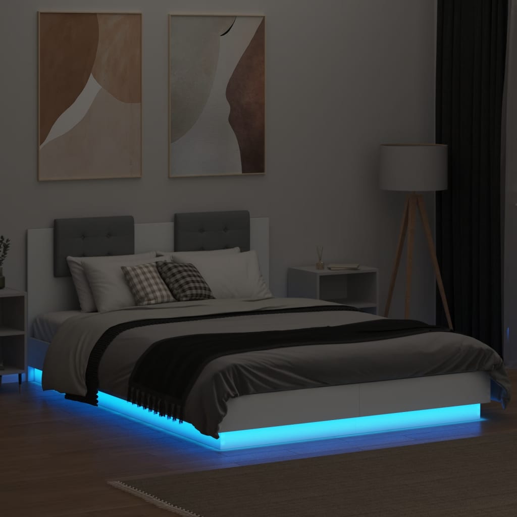 vidaXL Bedframe met hoofdeinde en LED-verlichting wit 120x200 cm