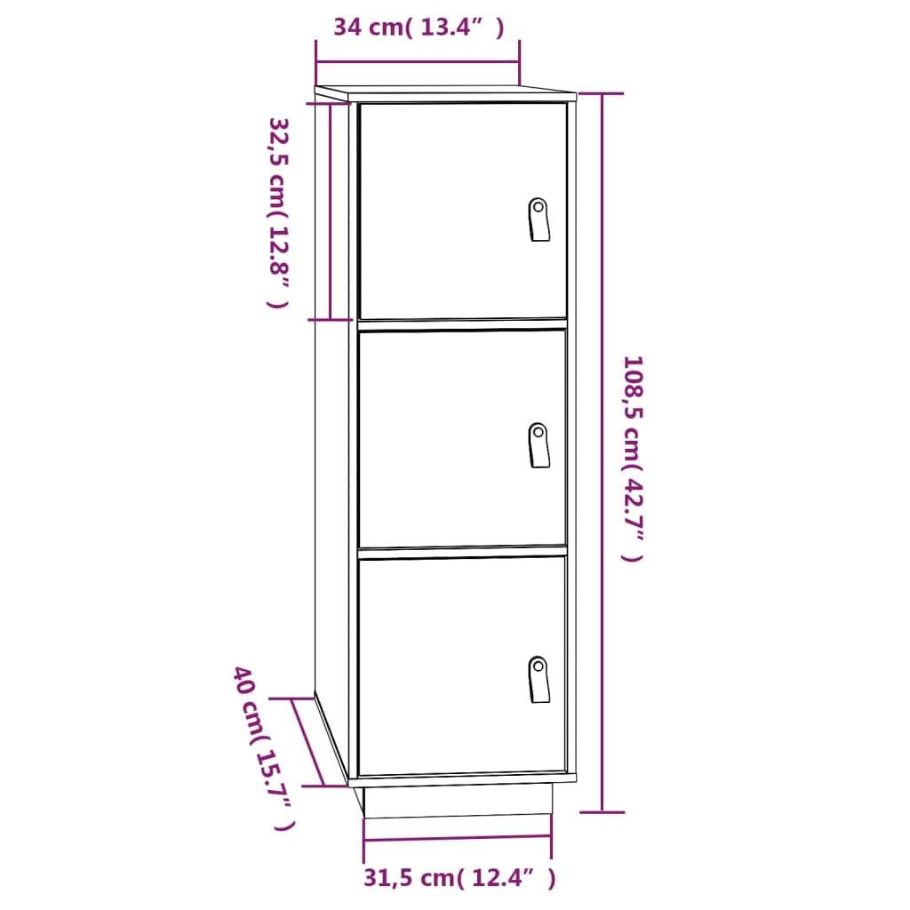 vidaXL Hoge kast 34x40x108,5 cm massief grenenhout honingbruin