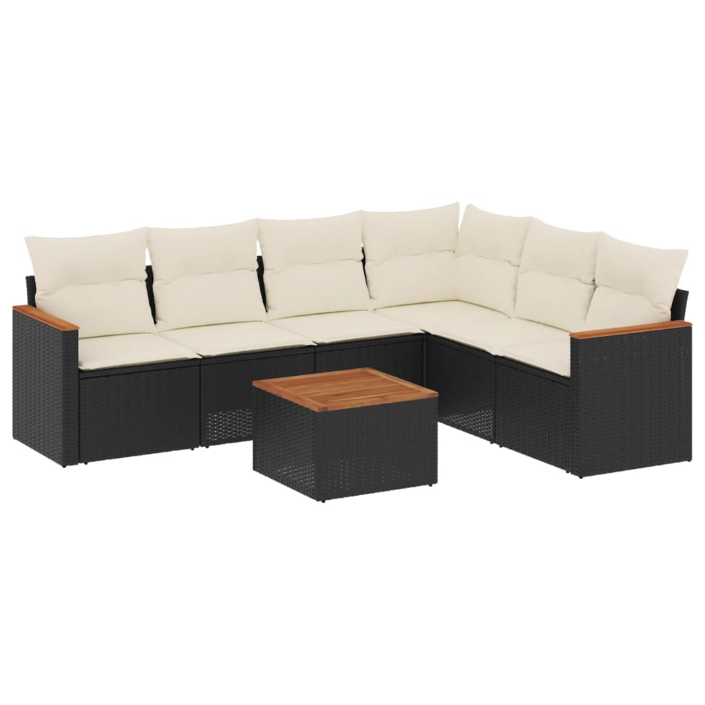 vidaXL 7-delige Loungeset met kussens poly rattan zwart