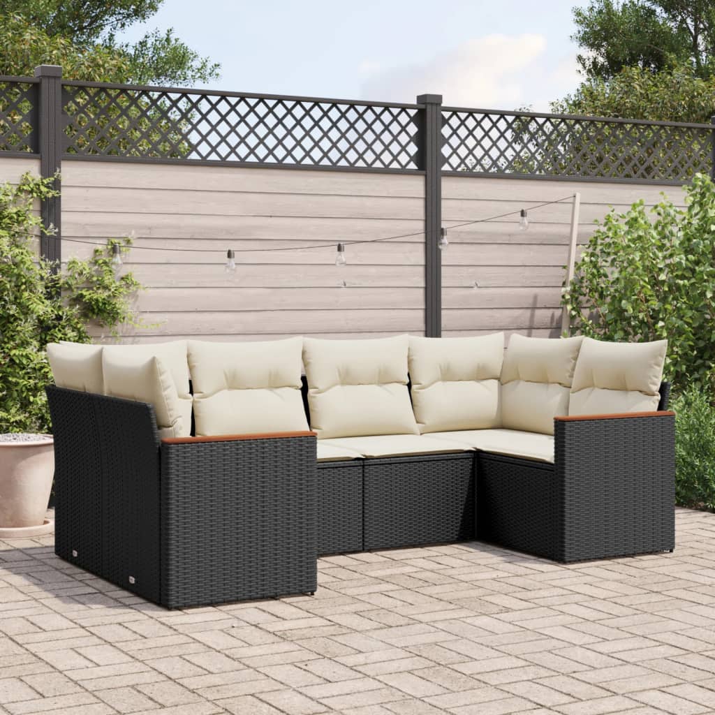 vidaXL 6-delige Loungeset met kussens poly rattan zwart