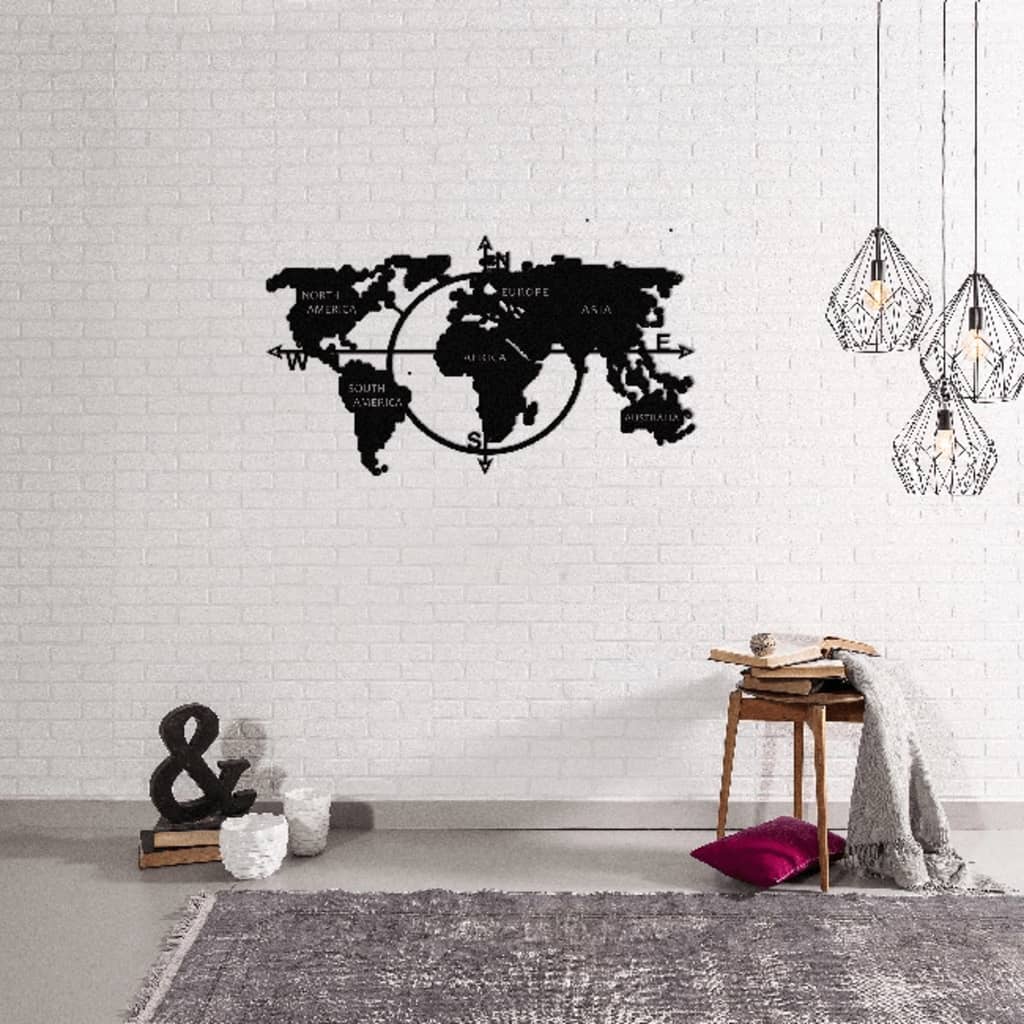 Homemania Wanddecoratie World Map 100x56 cm metaal zwart