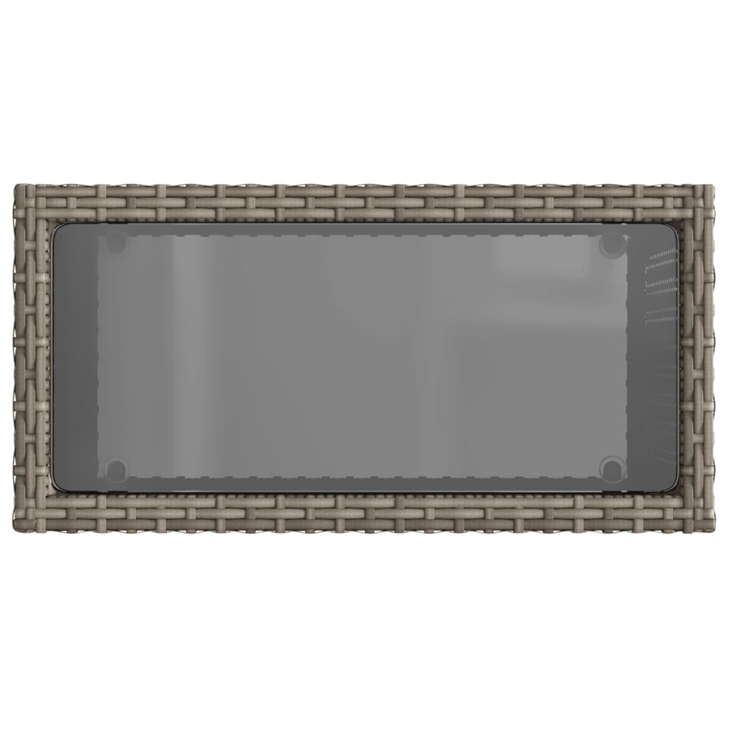 vidaXL Tuinbijzettafel met glazen blad 58x27,5x55 cm poly rattan grijs