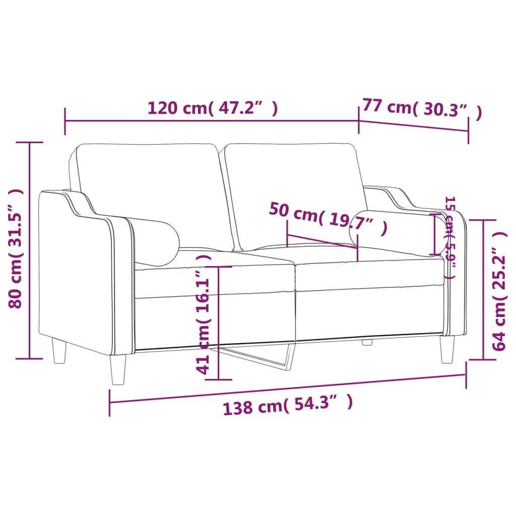 vidaXL Tweezitsbank met sierkussens 120 cm stof zwart