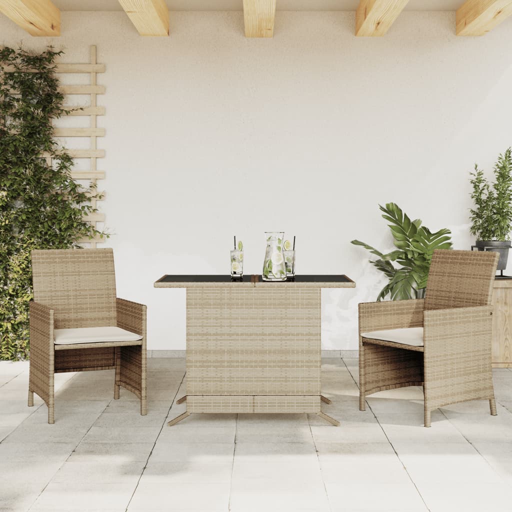 vidaXL 3-delige Bistroset met kussens poly rattan beige