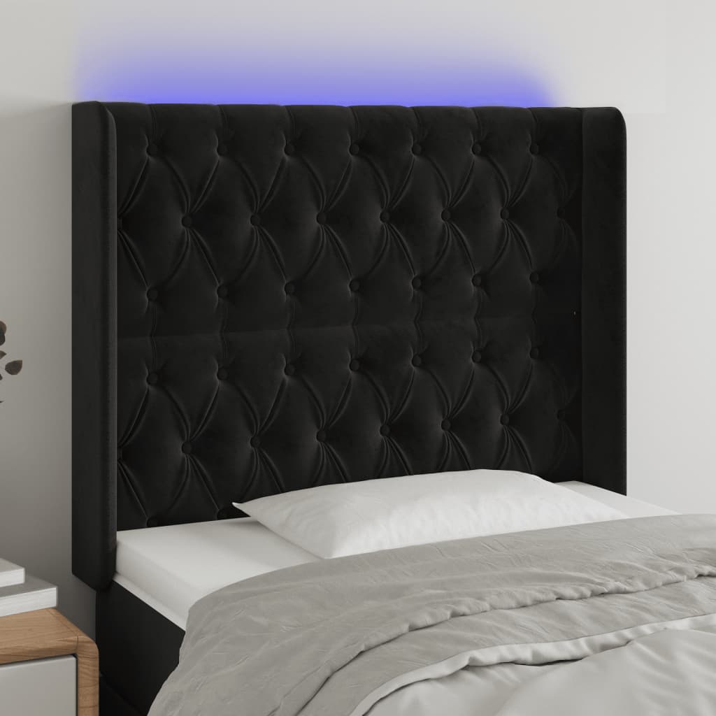 vidaXL Hoofdbord LED 103x16x118/128 cm fluweel zwart