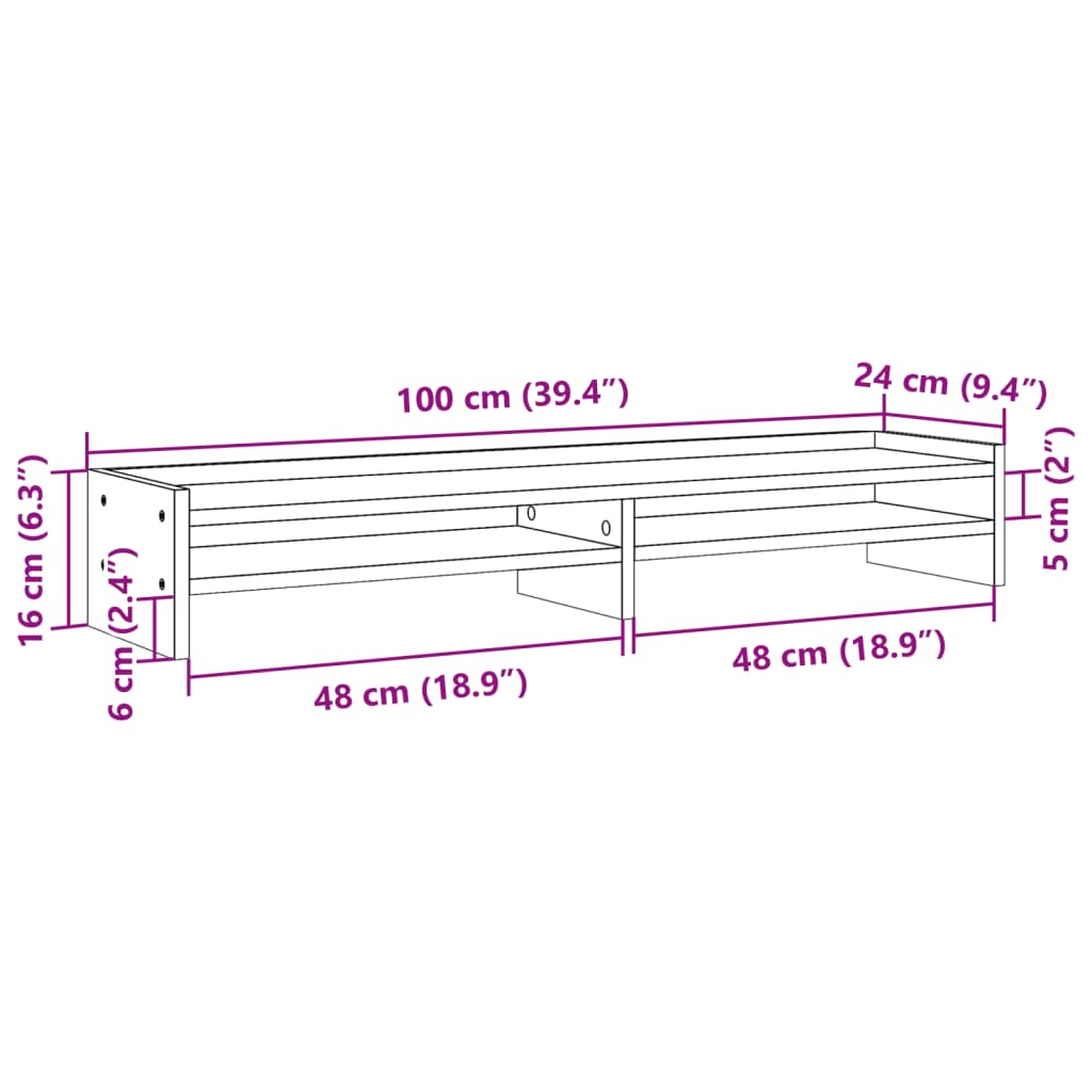 vidaXL Monitorstandaard 100x24x16 cm bewerkt hout bruin eikenkleurig