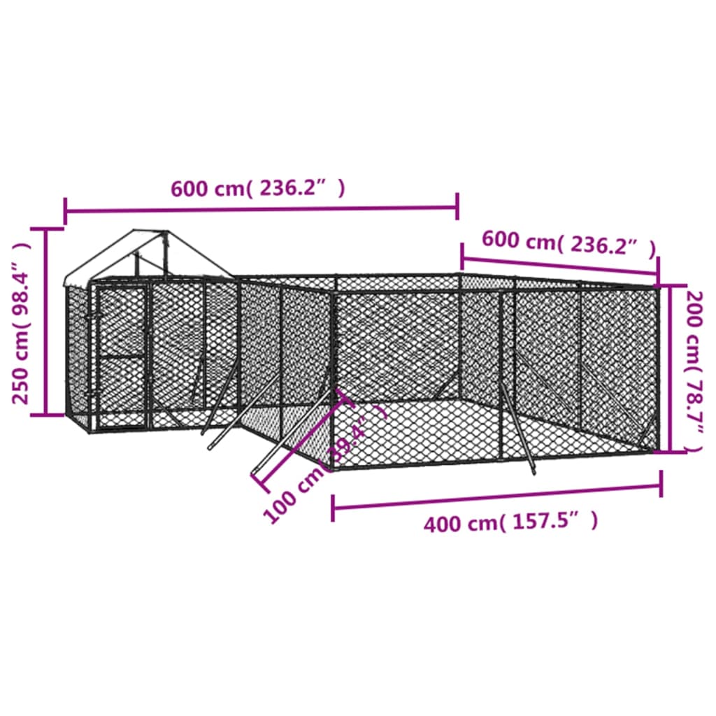 vidaXL Hondenkennel met dak 6x6x2,5 m gegalvaniseerd staal zilver