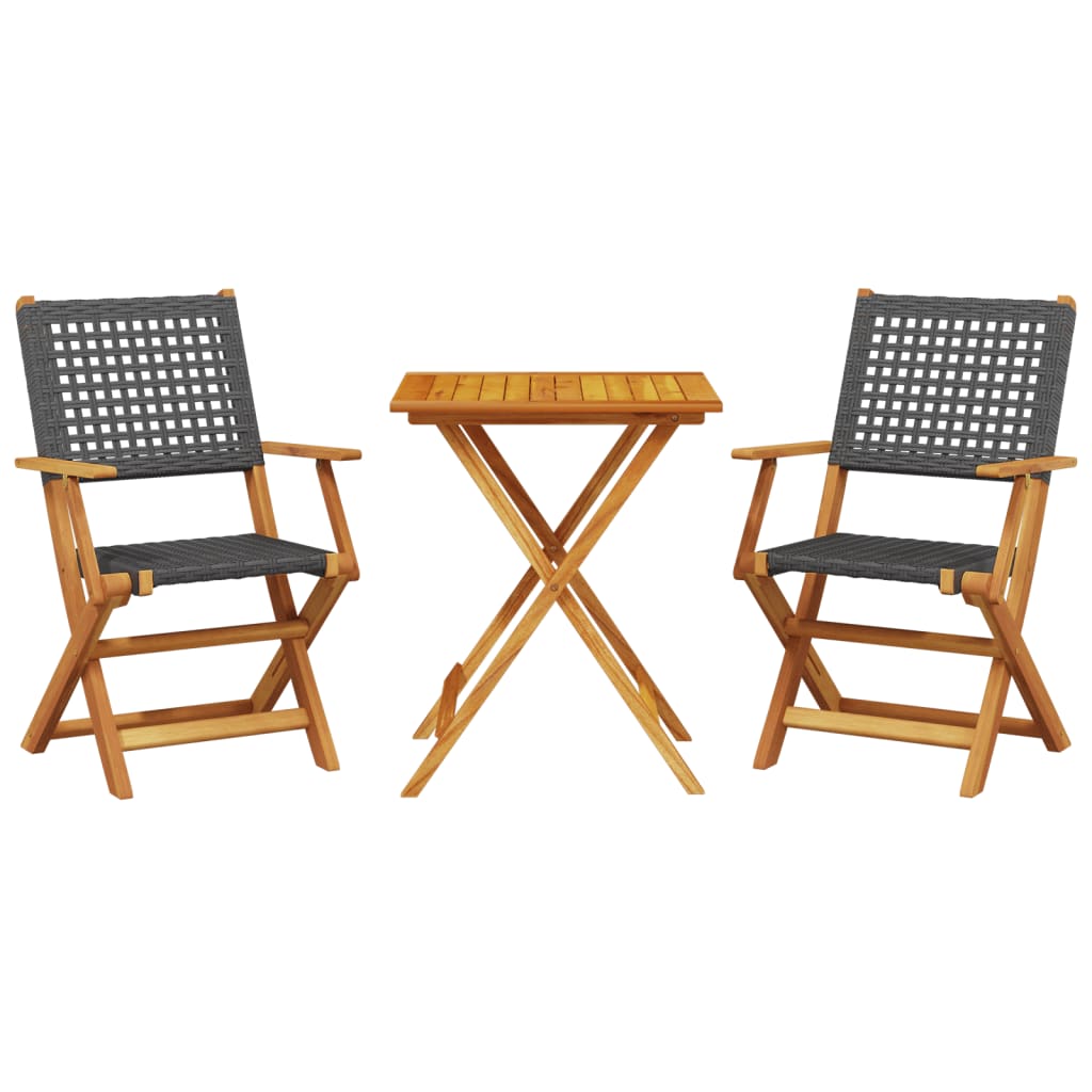 vidaXL 3-delige Bistroset poly rattan en massief hout zwart