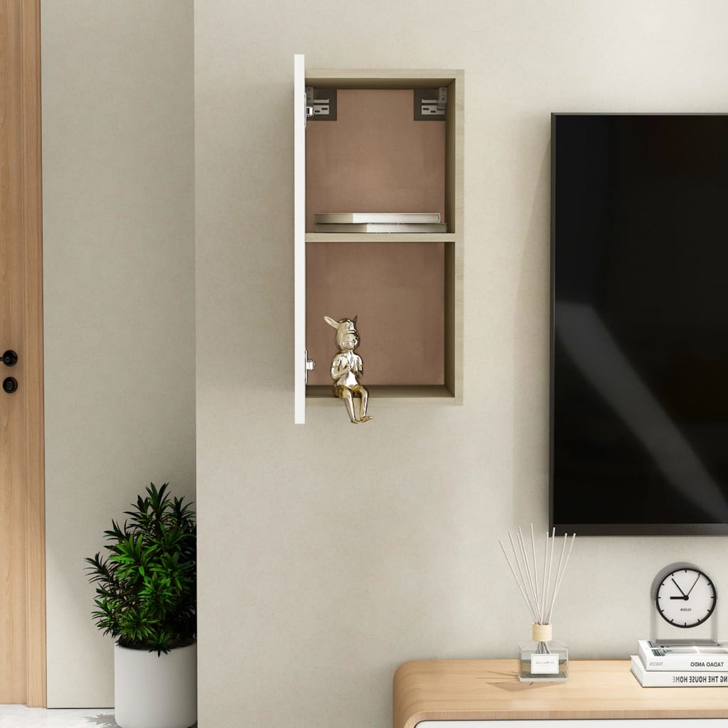 vidaXL Tv-meubel 30,5x30x60 cm bewerkt hout wit en sonoma eikenkleurig