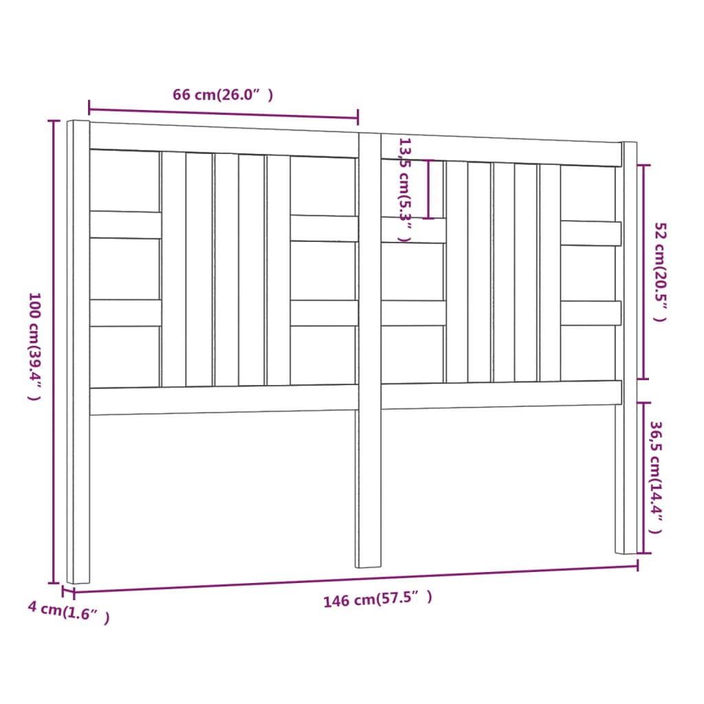 vidaXL Hoofdbord 146x4x100 cm massief grenenhout zwart