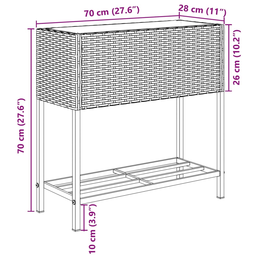 vidaXL Plantenbak met schap poly rattan grijs