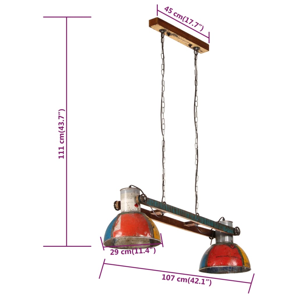 vidaXL Hanglamp industrieel 25 W E27 111 cm meerkleurig