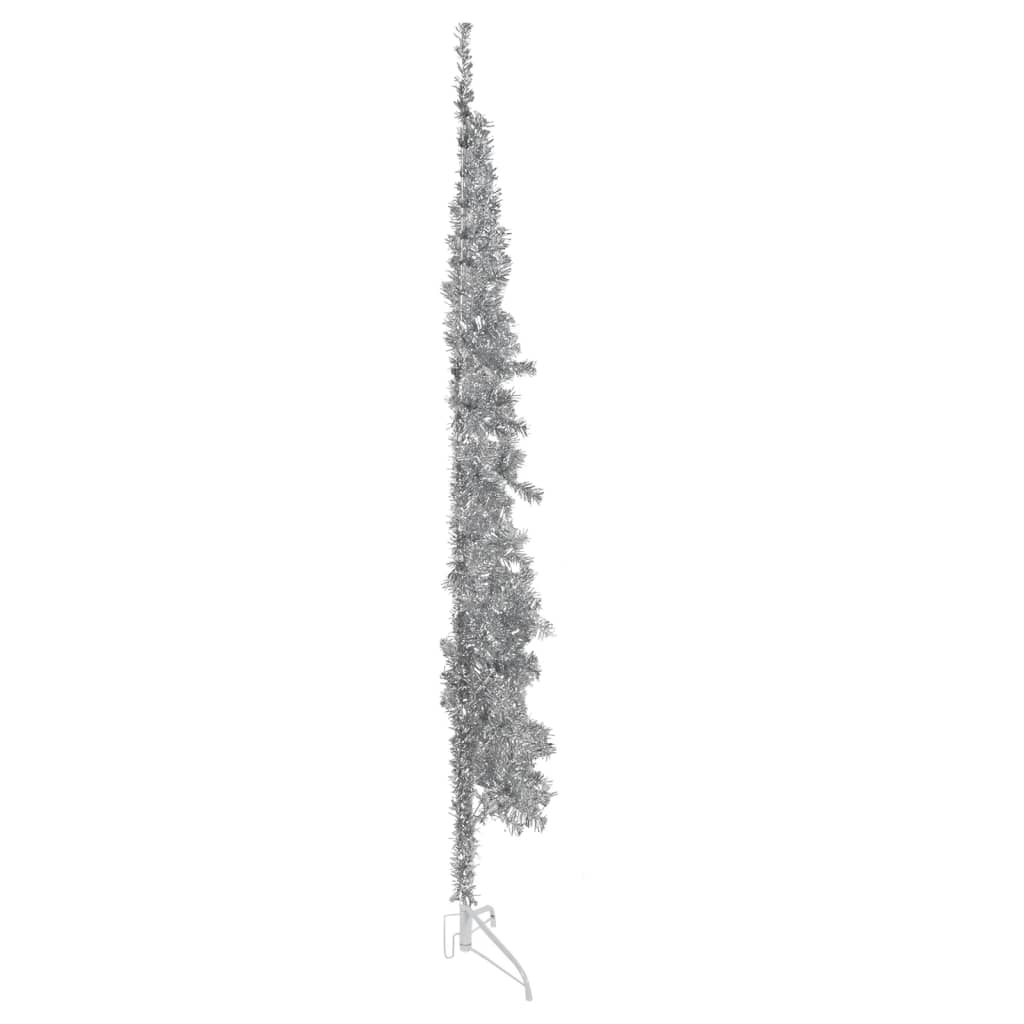 vidaXL Kunstkerstboom half met standaard smal 240 cm zilverkleurig