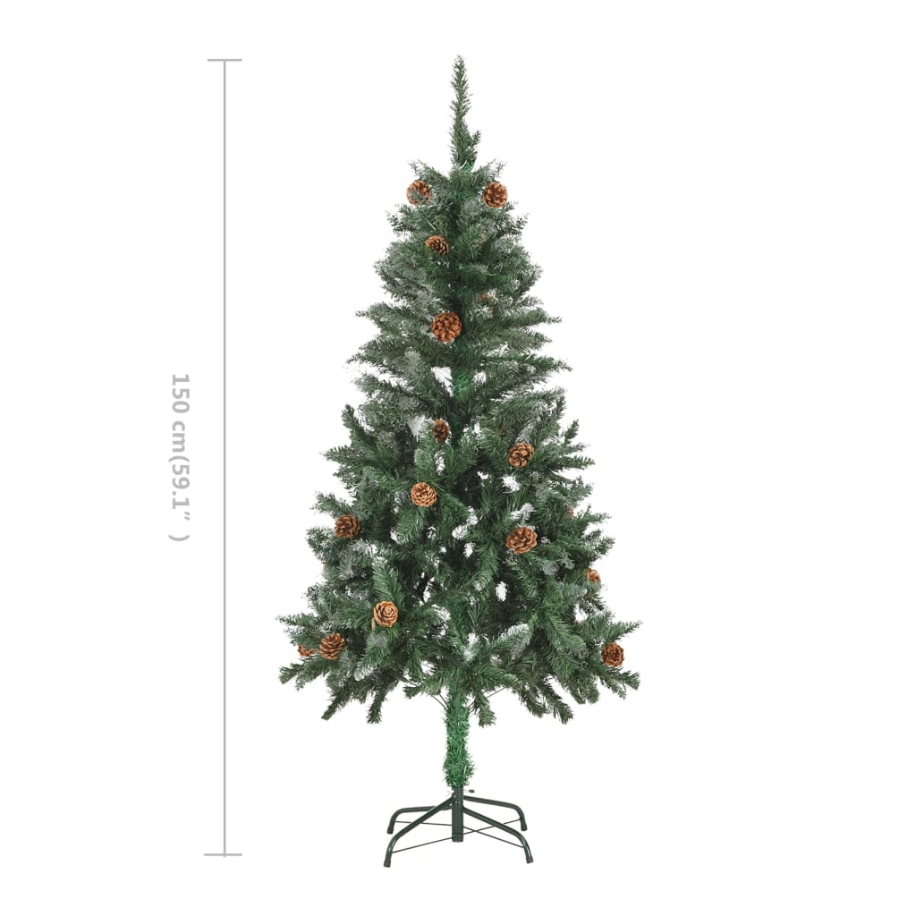 vidaXL Kunstkerstboom met dennenappels en wit glitter 150 cm