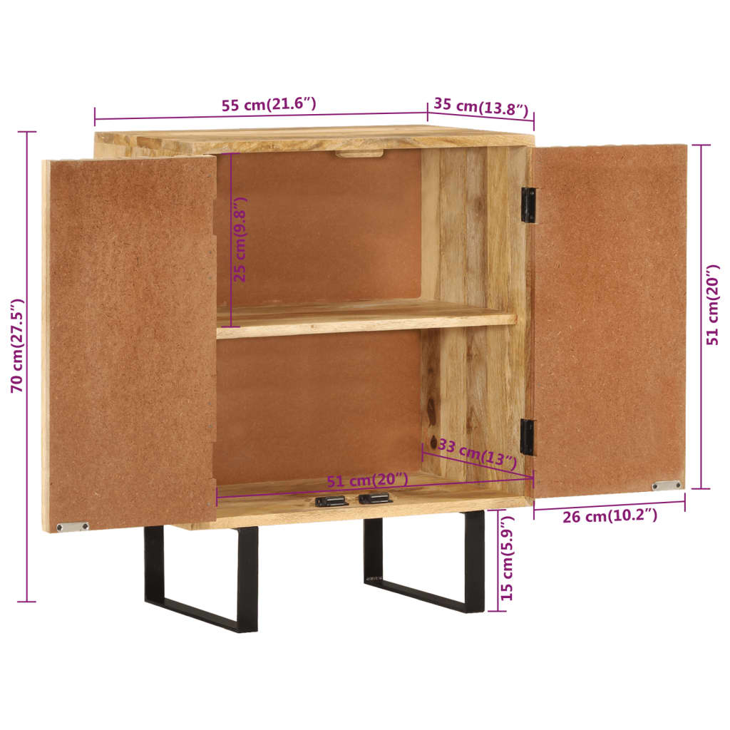 vidaXL Dressoir met 2 deuren 55x35x70 cm massief mangohout