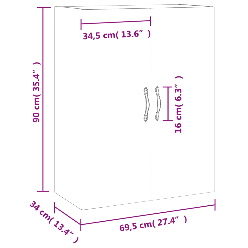 vidaXL Wandkast 69,5x34x90 cm bruin eikenkleur