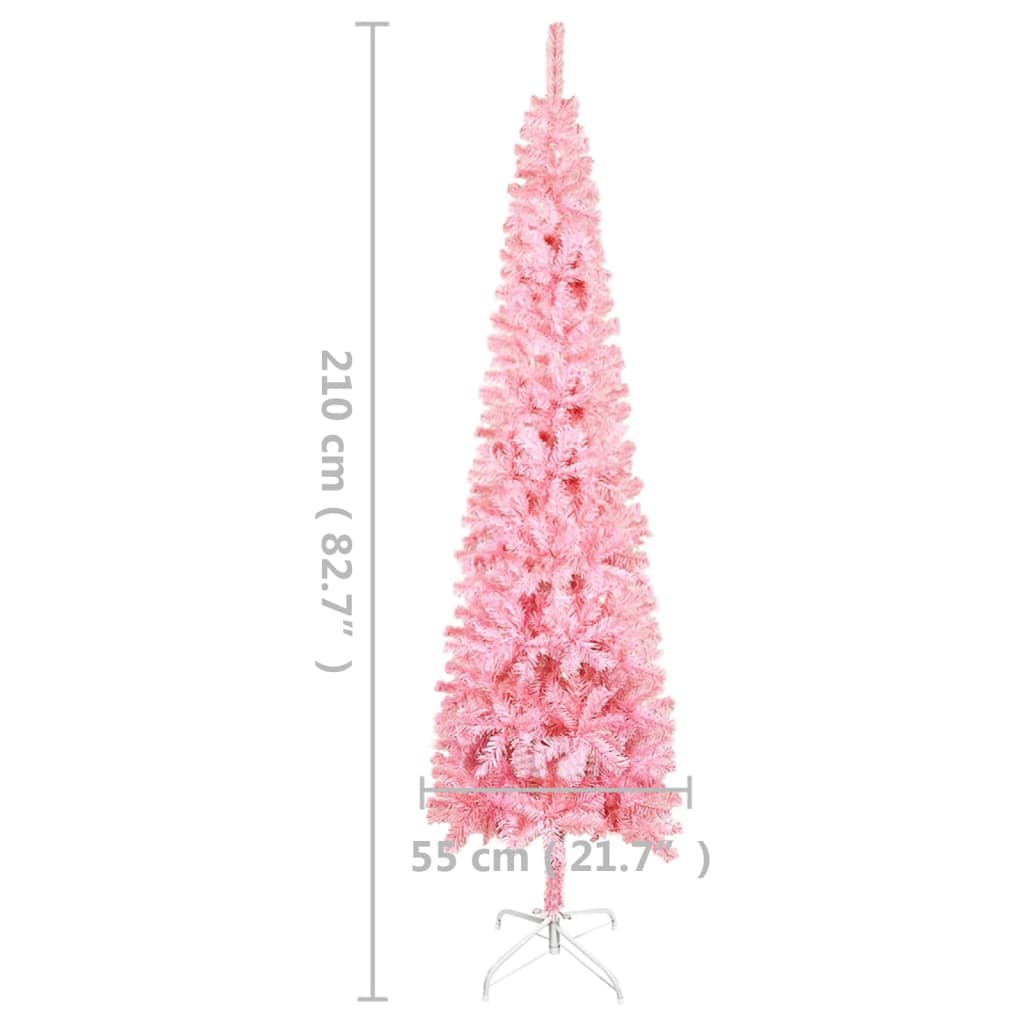 vidaXL Kerstboom met LED smal 210 cm roze