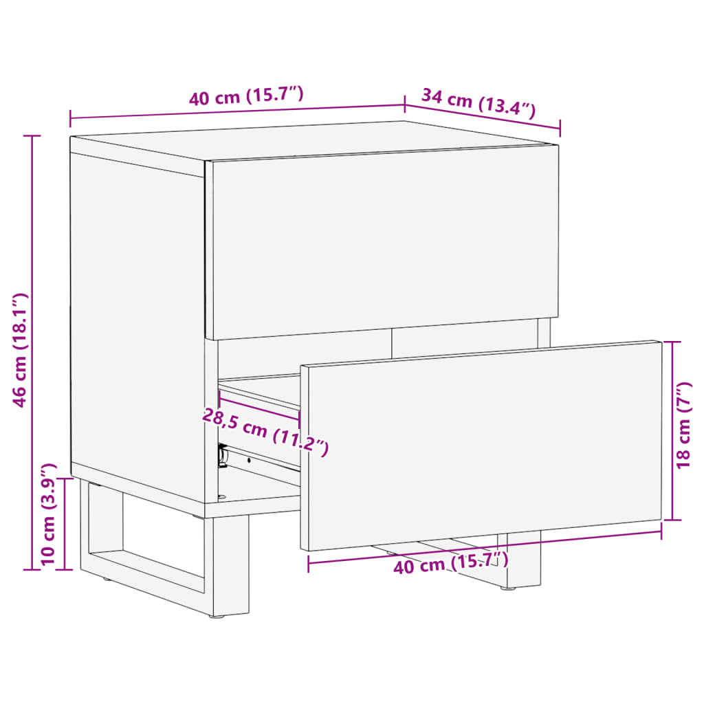 vidaXL Nachtkastjes 2 st 40x34x46 cm massief acaciahout