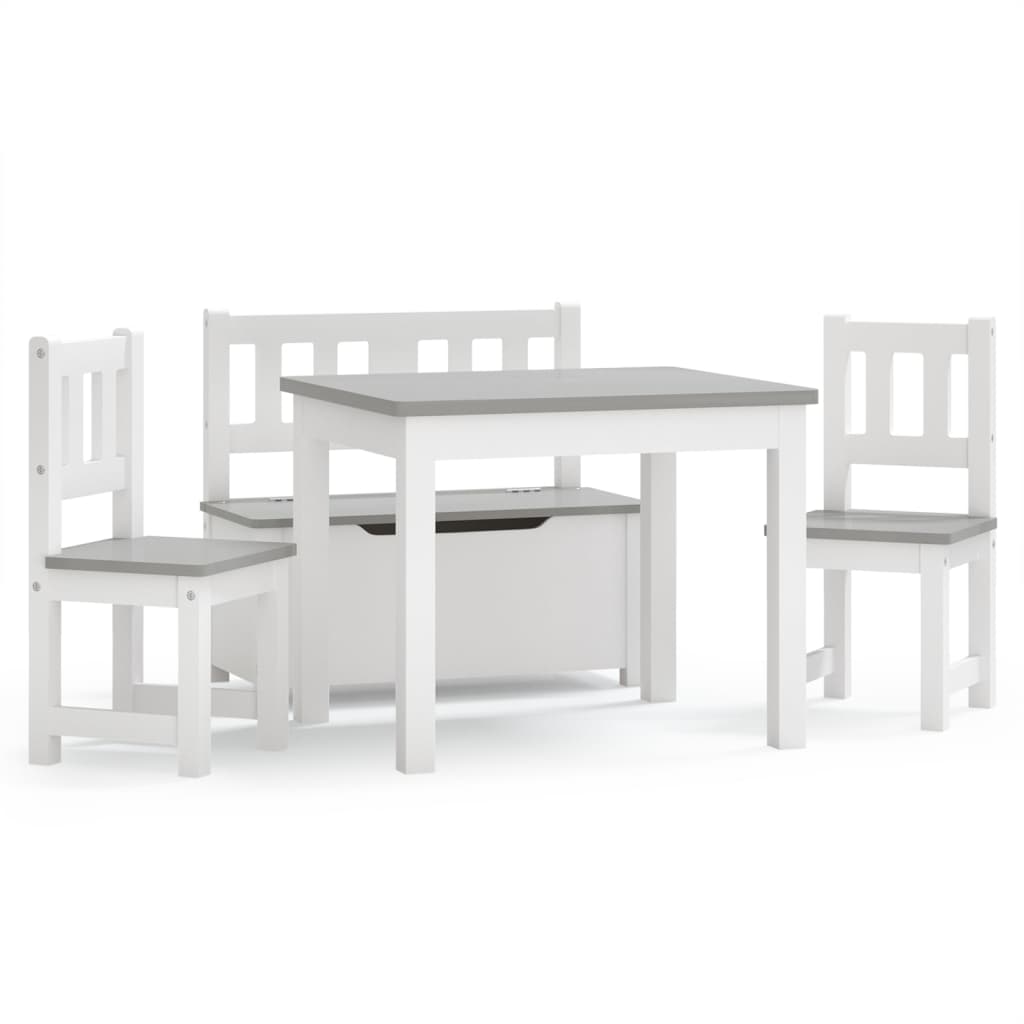 vidaXL 3-delige Kindertafel- en stoelenset MDF wit en grijs