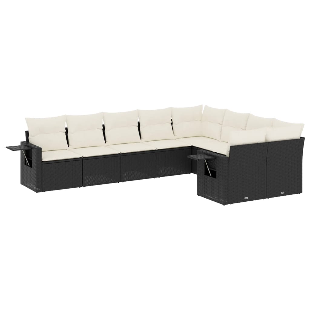 vidaXL 9-delige Loungeset met kussens poly rattan zwart