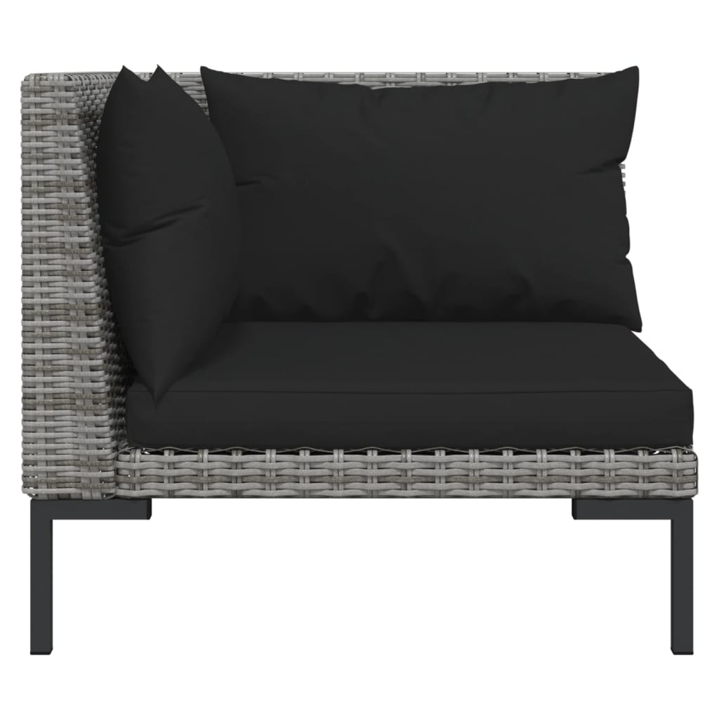 vidaXL 4-delige Loungeset met kussens poly rattan donkergrijs