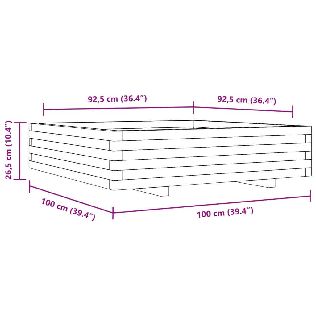 vidaXL Plantenbak 100x100x26,5 cm massief grenenhout wit