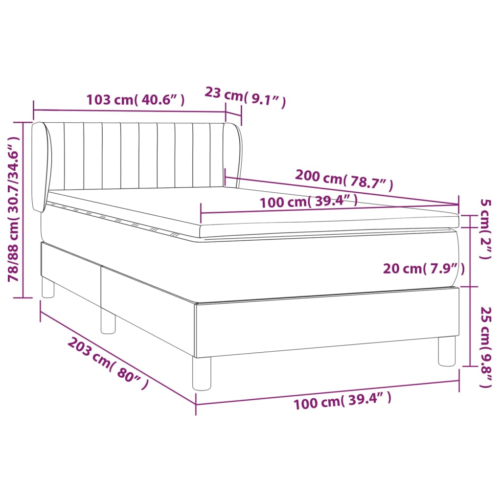 vidaXL Boxspring met matras fluweel roze 100x200 cm